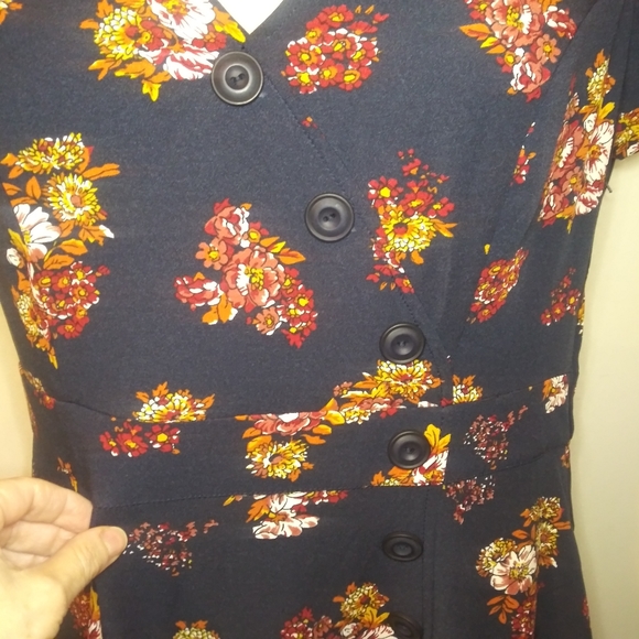 Modcloth Sentimental Special Retro 1940's Style Navy & Nutmeg Floral Dress - Picture 7 of 15